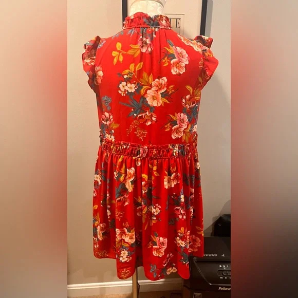 Loft red floral dress with pockets oversized xs - Picture 6 of 11
